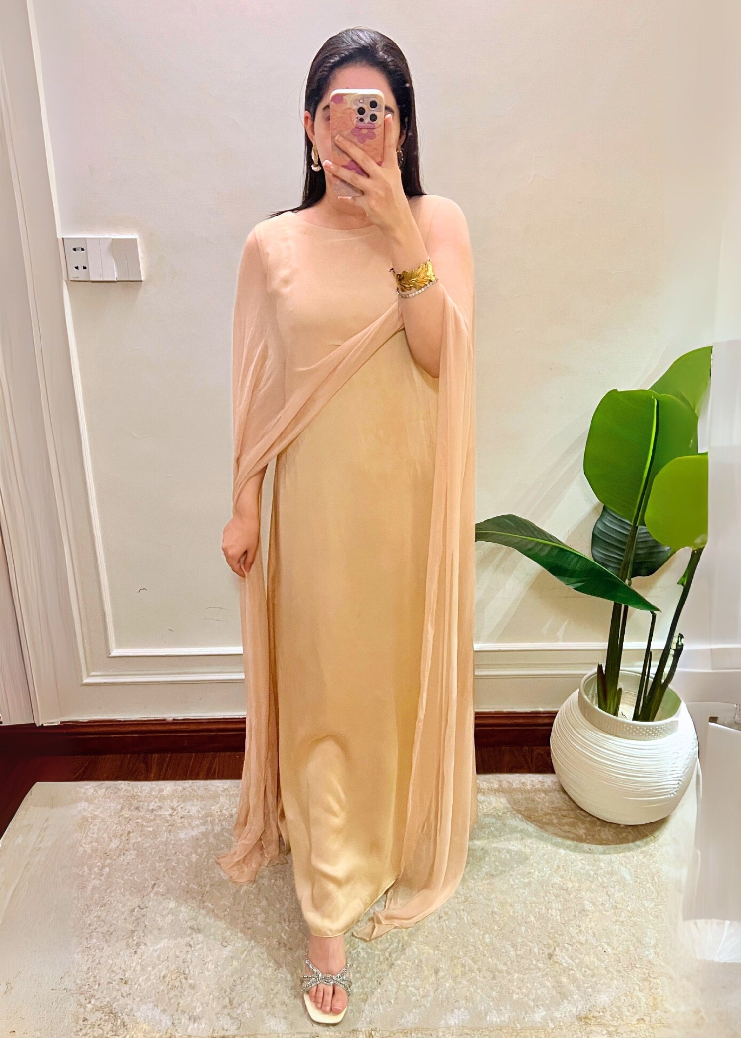 Champagne Silk Cape Dress