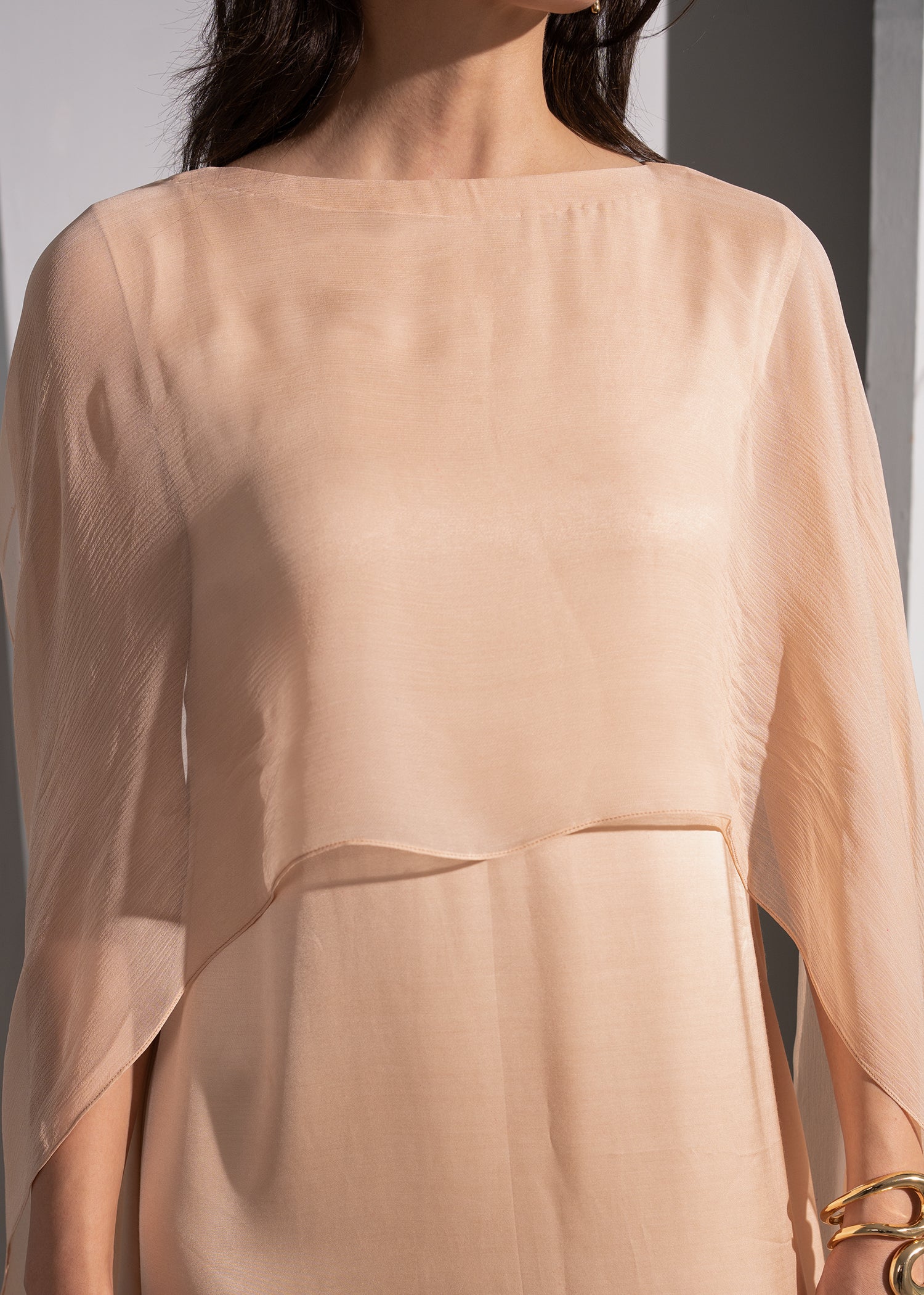 Champagne Silk Cape Dress